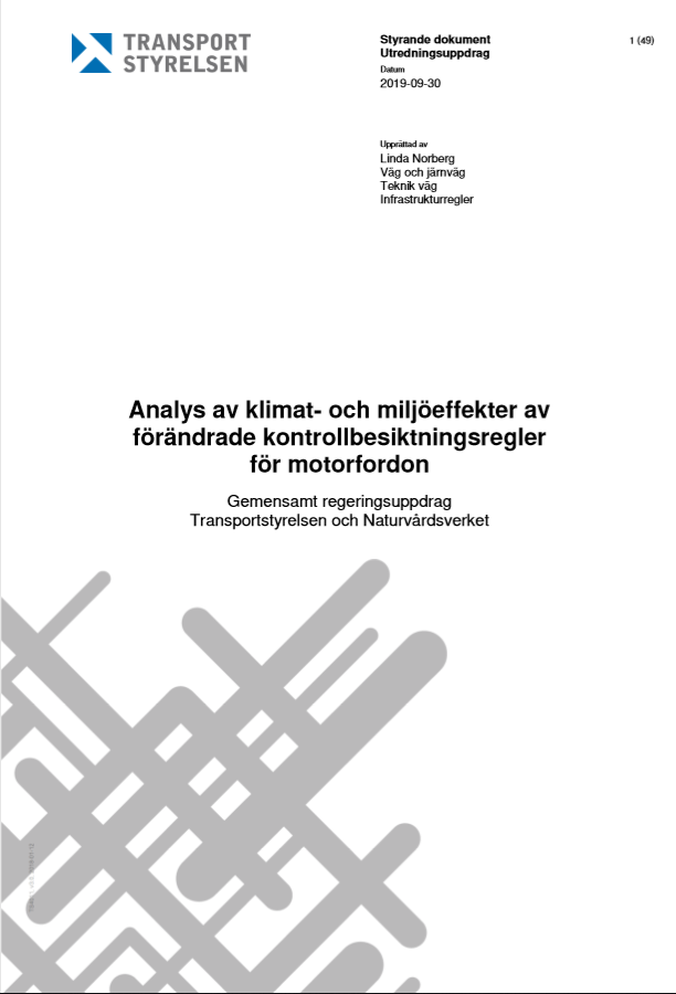 Analys av klimat- och miljöeffekter av förändrade kontrollbesiktningsregler för motorfordon