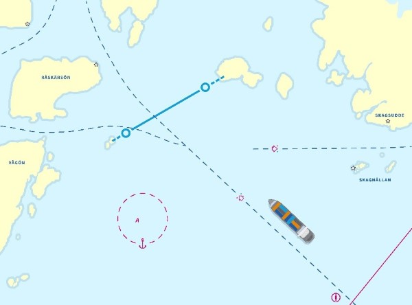 Exemple of a pilotage line on a map