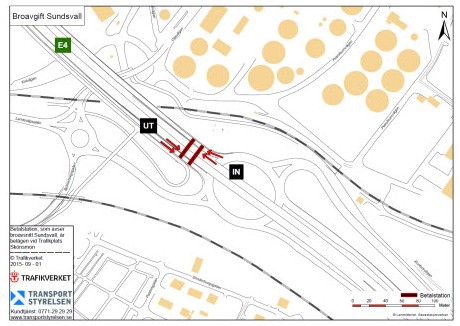 Detaljkarta över betalstationernas placering vid Sundsvallsbron, klicka för att få en större version (pdf)