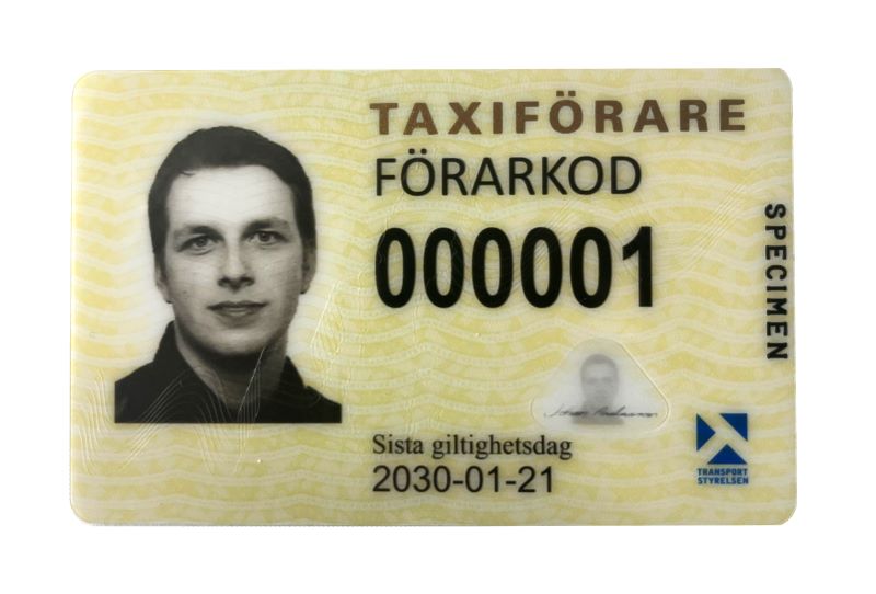 Bild på taxiförarlegitimation.