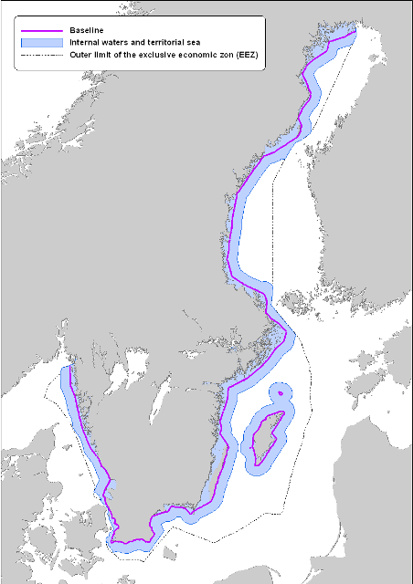 Karta över Sveriges territorialvatten och ekonomiska zon
