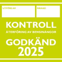 Märke för godkänd kontroll av återföring av bensinångor 2025