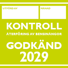 Bild på märke för godkänd kontroll av återföring av bensinångor 2029