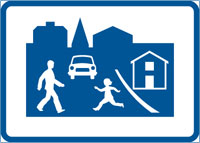 Vägmärke för gångfartsområde.