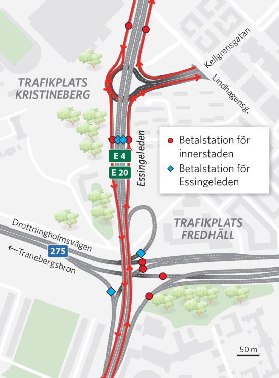 Karta med vägvisning vid trafikplats Kristineberg
