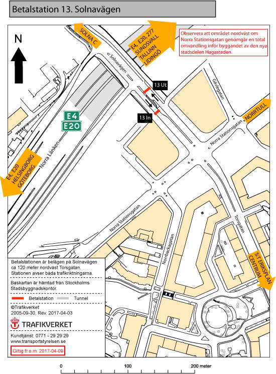 Detaljkarta över betalstationernas placering vid Solnavägen