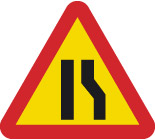 Varning för avsmalnande väg